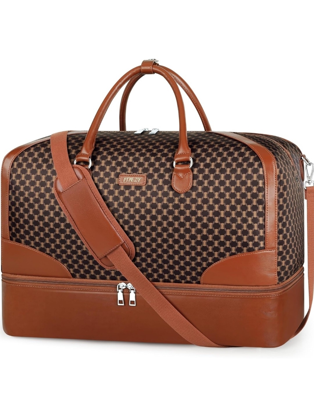 Brown Patterned Travel Duffel Bag